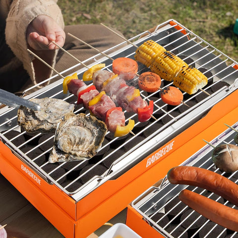 Image of Supernal Charcoal Grill BBQ Grill Portable Charcoal Grill Disposable Grill Easy Lighting Grill for Camping,Picnics,Backyard,Balcony-Orange