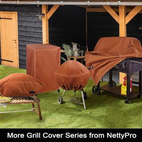 Image of Netttypro 30 Inch Waterproof Electric Smoker Cover for Cuisinart Dyna-Glo Charbroil Digital Propane Vertical Smoker, Outdoor 600D Heavy Duty Square Smoker Grill Cover, Brown