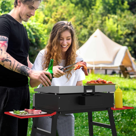 Image of Adjustable Universal Griddle Stand for Blackstone 17"/22" Table Top Griddle, Multifunctional BBQ Stand with Double -Shelf Outdoor Worktable and Carry Bag for Outdoor Camping Cooking.