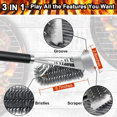 Image of Grill Brush, Grill Scraper for Outdoor Grill, BBQ Grill Brush Bristle Free, 3 in 1 Bristles Grill Cleaning Brush, Efficient and Easy to Clean Grill Brush