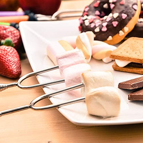 Image of Marshmallow Roasting Sticks Kit-Telescoping Stainless Steel Cookware Set Forks for Smores & Best Camping Accessories for Kids over Campfire & Hot Dog Fire Pit Cooking