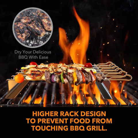 Image of Barbecue Skewer, Bearmoo 17” Stainless Steel Shish Kabob Skewers – 0.35” Width Flat BBQ Metal Skewers for Grilling (Set of 6 Skewers + 2 Grill Racks + 1 Handy Storage)