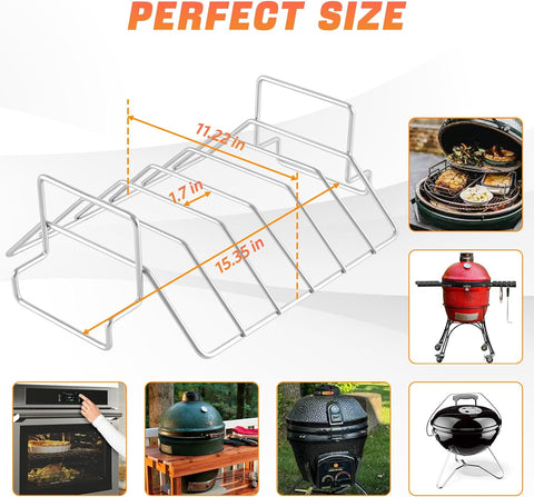 Image of KPALAG Turkey Roast Rack Lifter for Thanksgiving,Bbq Rib Rack Stand Holder,Smoking and Grilling Rib Rack Accessories for Oven Big Green Egg, 18"Or Bigger Kamado Grill, 304 Stainless Steel,Dual Purpose