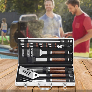 20PCS Heavy Duty BBQ Grill Tools Set - Extra Thick Stainless Steel Spatula, Fork& Tongs. Complete Barbecue Accessories Kit in Aluminum Storage Case - Perfect Grill Gifts for Men