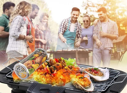 Rolling Grilling Basket Camping Barbecue Rack,Outdoor Picnics BBQ Grill Stainless Steel Mesh Versatile Cylinder Grill Cooking Accessories for Vegetables,Fries,Meat,Fish BBQ Net Tube 2Sets 1Large+1Medium