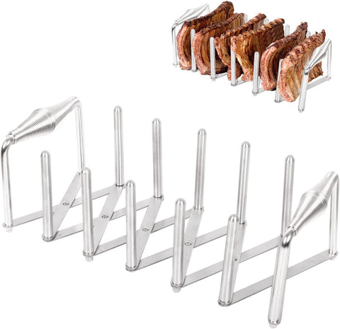 Image of OLIGAI Rib Rack for Grilling,Roast Rib Holder for Big Green Egg,Kamado Joe Accessories and Other Grill,Adjustable Stainless Steel BBQ Rib Rack