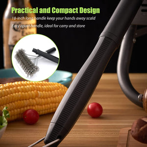 3 in 1 Grill Brushes and Scrapers, Bristle Free and Wire BBQ Cleaning Kits, Safe 18" Stainless Grill Cleaner for Gas, Charbroil Grates - BBQ Accessories and Gifts for Men Husband Boyfriend