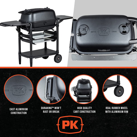 Image of Bbq Grill and Smoker Charcoal Grill Portable for Outdoor Barbeque Grilling Camping, Backyard, Patio, Cast Aluminium Grills, Coal, ​​New Original PK Aaron Franklin Addition