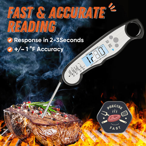 Image of Digital Meat Thermometer, Waterproof Instant Read Food Thermometer for Cooking and Grilling, Kitchen Gadgets, Accessories with Backlight & Calibration for Candy, BBQ Grill, Liquids, Beef, Turkey…