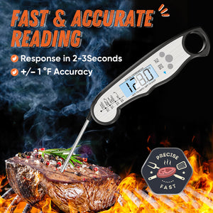 Digital Meat Thermometer, Waterproof Instant Read Food Thermometer for Cooking and Grilling, Kitchen Gadgets, Accessories with Backlight & Calibration for Candy, BBQ Grill, Liquids, Beef, Turkey…
