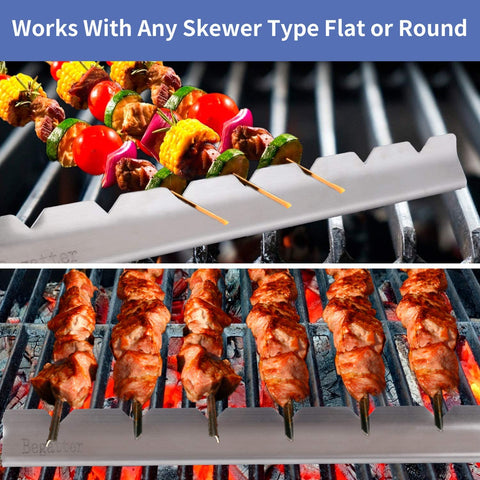 Image of Begatter Skewer Rack Shish Kabob Rack Universal Skewer Holder for Grill, Compatible with Bamboo | Metal | round | Flat Skewers, Barbecue Grilling Accessories, Stainless Steel