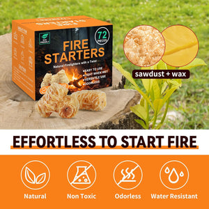 Realcook Natural Fire Starter for Campfires: All Weather Firestarters - Odorless Charcoal Starters for Grill | Fire Pit | Indoor Fireplaces | BBQ | Wood Stove | Smoker - 72 Counts