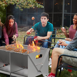 Ajinteby Portable Fire Pits for Wood Burning, Campfire Grill Firepit and Detachable Grill for Picnic, Backyard and Garden BBQ, Heavy Duty Stainless Steel Outdoor Heating, Bonfire and Picnic White