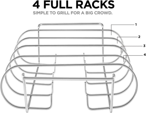 Image of LINELAX Rib Rack, Stainless Steel Roasting Stand, Holds 4 Ribs for Grilling Barbecuing & Smoking - BBQ Rib Rack for Gas Smoker or Charcoal Grill