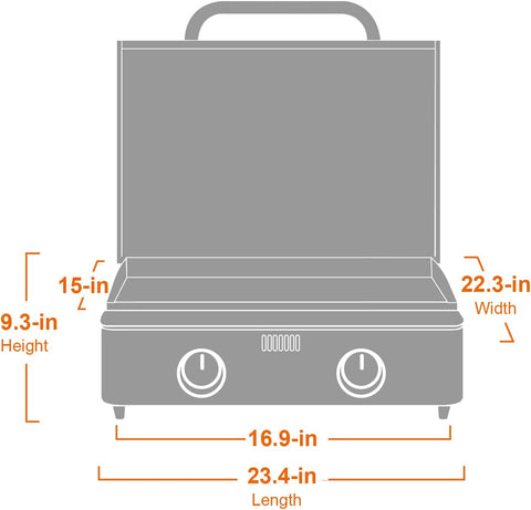 Image of Monument Grills Portable Table Top Griddle, Flat Top Propane Gas Grill Griddle 22 Inch 2-Burner 15,000 Btus 312 Sq. In. for Outdoor Cooking Camping, Black