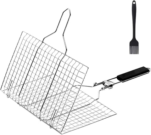 Image of Grilling Basket Fish Grill Basket and Vegetable Grill Basket Stainless Steel Outdoor Grill Accessories with Removable Handle Portable BBQ Tool for Outdoor Grilling. Amazing Grill Basket Gift for Man & Dad