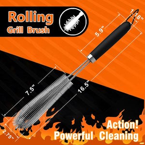 Grill Brush Rolling Grill Accessories - JOOKKI 17 Inch Rolling Grill Cage Brushes Cleaning Tools Stainless Steel Wire Brushes Ourdoor Grill Cleaner Suitable for Barbecue Net Blackstone Grill (1 PCS)