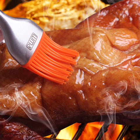 Image of Rwm Basting Brush - Grilling BBQ Baking, Pastry and Oil Stainless Steel Brushes with Back up Silicone Brush Heads(Orange) for Kitchen Cooking & Marinating, Dishwasher