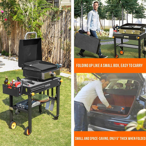 Image of Jirichmi Outdoor Grill Table,Blackstone Griddle Stand,Bbq Prep Table with Wheels and Seasoning Tray,Universal Grill Cart Fit 17 Inch or 22 Inch Griddle,Folds Flat Quickly Ninja Grill Stand