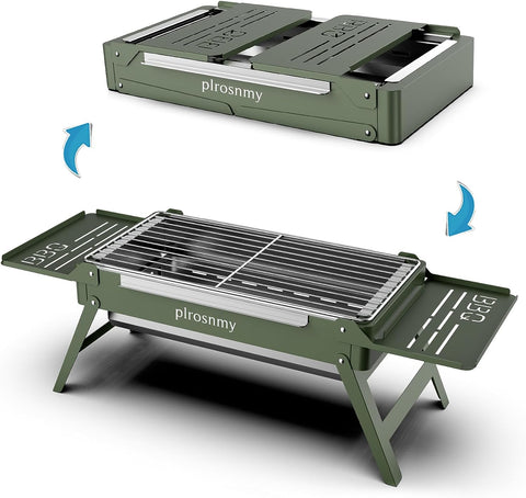 Image of Portable Charcoal Foldable Grill, Small Grills Outdoor Cooking for Travel,Camping Smoker BBQ Grill,Stainless Steel Table Top Grill Charcoal for Outdoor Cooking,Camping,Backyard Barbecue。
