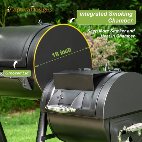 Image of Captiva Designs Heavy Duty Outdoor Smoker,Extra Large Cooking Area(941 Sq.In. in Total) Offset Smoker, Best Charcoal Smoker and Grill Combo for Outdoor Garden Patio and Backyard Cooking