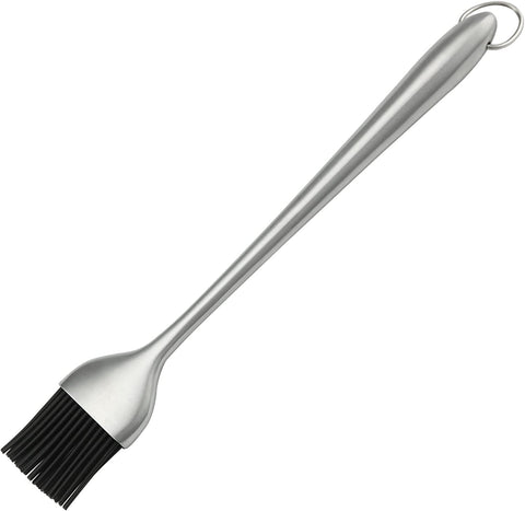Image of Heavy-Duty BBQ Basting Brush by HQY - Silicone Bristles with 12 Inch Stainless Steel Handle - Make Grilling Easy - 5 Year Guarantee