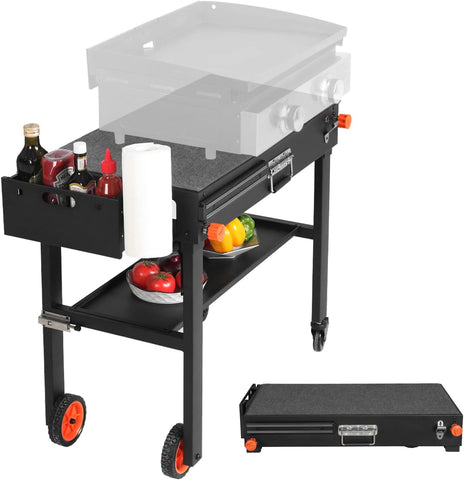 Image of Portable Blackstone Griddle Stand Grill Table 17"/22" Grill Cart Pizza Oven Stand Ninja Grill Stand Outdoor Universal Foldable BBQ with Wheels Double Shelf Caddy Cooking Camping Tailgating