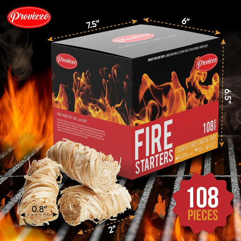 Image of Provizzo 108 Pcs Fire Starters - Natural Charcoal Fire Starters That Are Great Fire Starters for Campfires, Fire Starters for Grill, Fire Starters for Fire Pit, and Much More!