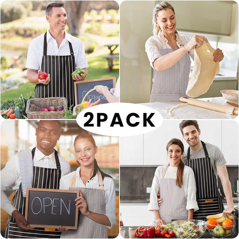 Image of 2 Pack Adjustable Bib Apron with 2 Pockets Chef Cooking Kitchen Restaurant Aprons for Women Men