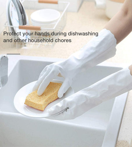 Image of 3 Pack Reusable Cleaning Gloves Latex Free - Dishwashing Gloves with Cotton Flock Liner and Embossed Palm - Waterproof Household Gloves for Laundry, Gardening (Small)