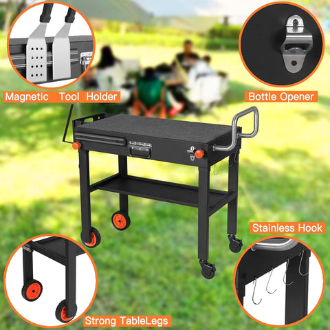 Image of Portable Blackstone Griddle Stand Grill Table 17"/22" Grill Cart Pizza Oven Stand Ninja Grill Stand Outdoor Universal Foldable BBQ with Wheels Double Shelf Caddy Cooking Camping Tailgating