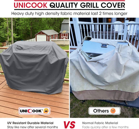Image of Unicook Grill Cover for Outdoor Grill, 60 Inch BBQ Cover, Heavy Duty Waterproof, Fade Resistant, Weather Resistant, Anti-Rip, Gas Grill Cover Compatible with Weber, Char-Broil, Nexgrill, Etc. Grey