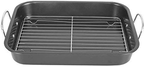 Image of Deluxe Non Stick Roaster Pan/Turkey Roasting Pan with Rack and Handles, Excellent Broiler Pan for Turkeys, Hams and Chickens 14.5" X 11.5", Black