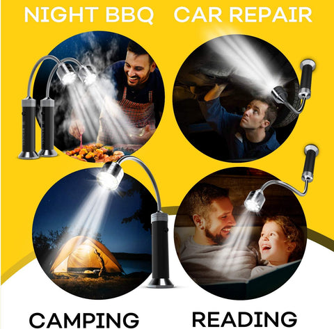 Image of Flexible LED BBQ Grill Lights Set of 2 - the Perfect Grilling Accessories Light with 360-Degree Magnetic Base and Gooseneck - 100% Portable Weatherproof Outdoor Lamp W/ 6 Batteries Included