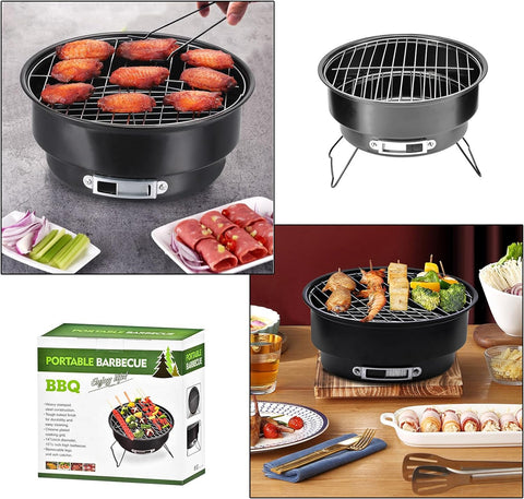 Image of 10" Portable round Barbecue BBQ Charcoal Grill with Handle for Outdoor Home Kitchen BBQ Picnic Camping