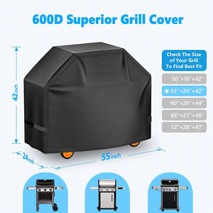 Homwanna Grill Cover 55 Inch - Superior Gas Grill Cover for Outdoor Grill - 600D outside BBQ Covers Waterproof Heavy Duty for Weber, Dyna-Glo, Char-Broil, Nexgrill, Brinkmann, Monument Barbecue Grill