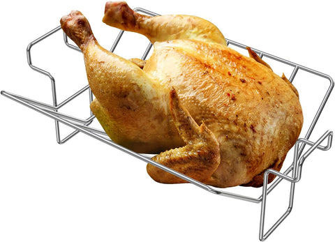 Image of Thanksgiving Turkey Smoker Rack & Large Rib Rack for Big Green Egg Grill, U-Shaped Stainless Steel Big Green Egg Standing Rib and Roast Rack for Kamado, Weber, Oven Smoking Grilling Thanksgiving Party