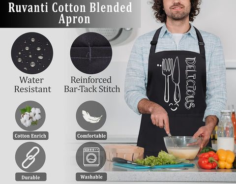 Image of Cotton Enrich Funny Kitchen Apron 1 Pack - Waterdrop Resistant 2 Pockets Workshop Aprons for Women Men Chef XXL Size