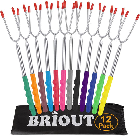 Image of Briout Marshmallow Roasting Sticks 12 Colors Extra Long 45'' Stainless Telescoping Hot Dog Smores Skewers Kids Safe Barbecue Forks for Campfire, Bonfire and Grill(12 Count)