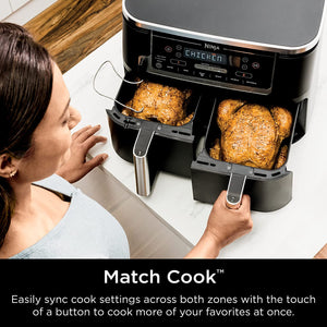 DZ550 Foodi 10 Quart 6-In-1 Dualzone Smart XL Air Fryer with 2 Independent Baskets, Thermometer for Perfect Doneness, Match Cook & Smart Finish to Roast, Dehydrate & More, Grey