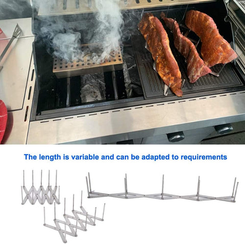 Image of KXOYJAD Rib Rack(2 Pack), Roast Rib Holder for Smoker, Stainless Steel Rib Holder, Adjustable Length BBQ Rack for Grill