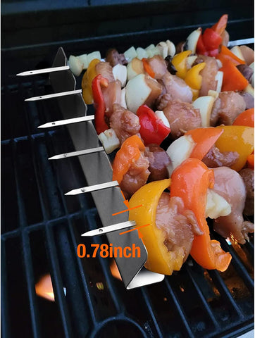Image of Kabob Skewers Rack Set of 2, Stainless Steel Skewers Holder with 6 Notch Compatible with Wood, Bamboo, Round, Metal, Flat Skewers for Grilling, BBQ Grilling Accessories (Pouch Included)