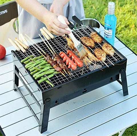 Image of Yahpetes Portable Charcoal Grill 13.78" Folding BBQ Barbecue Folding Barbecue Rack Wire Meshes Portable Household Charcoal Grills for Outdoor Grilling