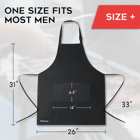 Image of Aprons for Men, 2 Pack 100% Cotton Mens Apron, Black Chef Kitchen Cooking Apron, Men Grilling BBQ Apron with 2 Pockets, Waterproof Man Apron for Gardening, Baking