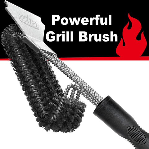 Image of Grill Brush and Scraper, Extra Strong BBQ Cleaner Accessories, Safe Wire Bristles 18" Barbecue Triple Scrubbers Cleaning Brush for Gas/Charcoal Grilling Grates, Wizard Tool BR-8115