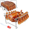 3 in 1 Extra Large Rectangle Rib Rack&Chicken Leg Rack with Brush, Stainlesss Steel Roasting Rack with 2 Handle for Smoker, Oven and Grill, Holds up to 5 Ribs, Easy to Use&Clean