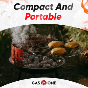 Gas One Charcoal Grill – 16-Inch Portable Charcoal Grill – Barbecue Grill with 4 Levels for Flame Control – Dual Venting System – Small Charcoal Grill for Backyard, Camping, Boat