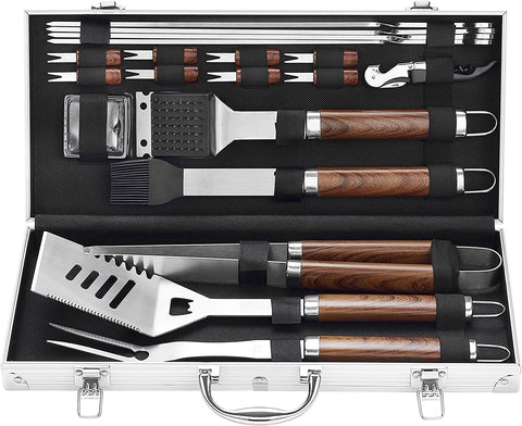 Image of 20PCS Heavy Duty BBQ Grill Tools Set - Extra Thick Stainless Steel Spatula, Fork& Tongs. Complete Barbecue Accessories Kit in Aluminum Storage Case - Perfect Grill Gifts for Men