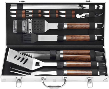 20PCS Heavy Duty BBQ Grill Tools Set - Extra Thick Stainless Steel Spatula, Fork& Tongs. Complete Barbecue Accessories Kit in Aluminum Storage Case - Perfect Grill Gifts for Men