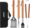 Wooded BBQ Accessories Grilling Tools,Stainless Steel BBQ Tools Grill Tools Set for Cooking, Backyard Barbecue & Outdoor Camping Gift for Man Dad Women Barbecue Enthusiasts Set of 4